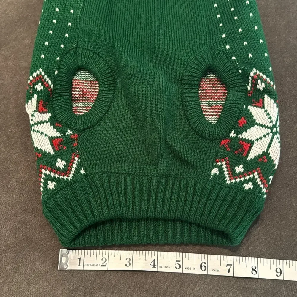 Dog Pet Holiday Turtleneck Pullover Sweater Green with Snowflakes Size XL NEW